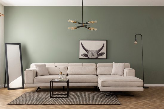Comfortabele en stijlvolle hoekbank | Beige | Houten frame | 5 kussens | 308x198 cm