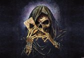 Fotobehang - Skull Heavy Metal Abstract - Ace - Schedel met een Aas - Game - Casino - Duistere Kunst - Vliesbehang - 208 x 146 cm