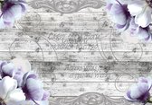 Flowers Planks Vintage Photo Wallcovering