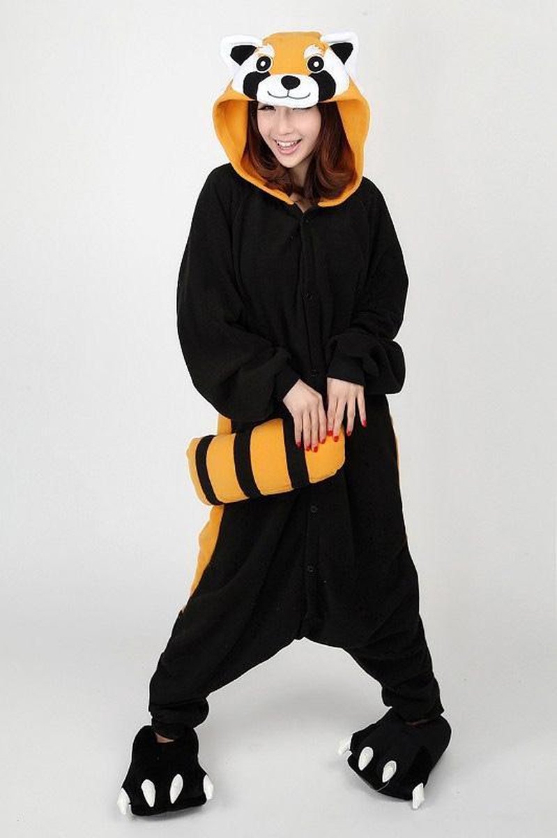 KIMU Onesie wasbeer rode panda pak kostuum - maat XS-S - wasbeerpak  jumpsuit huispak | bol.com