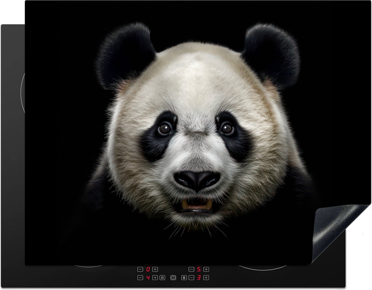 Kookplaataccessoires - Inductie beschermer - 77x59 cm - Inductie Afdekplaat - Anti Slip Mat - Dieren - Panda - Portret - Zwart - Inductiebeschermer - Voor kookplaat - Werkbladbeschermer - Keuken decoratie - Accessoires