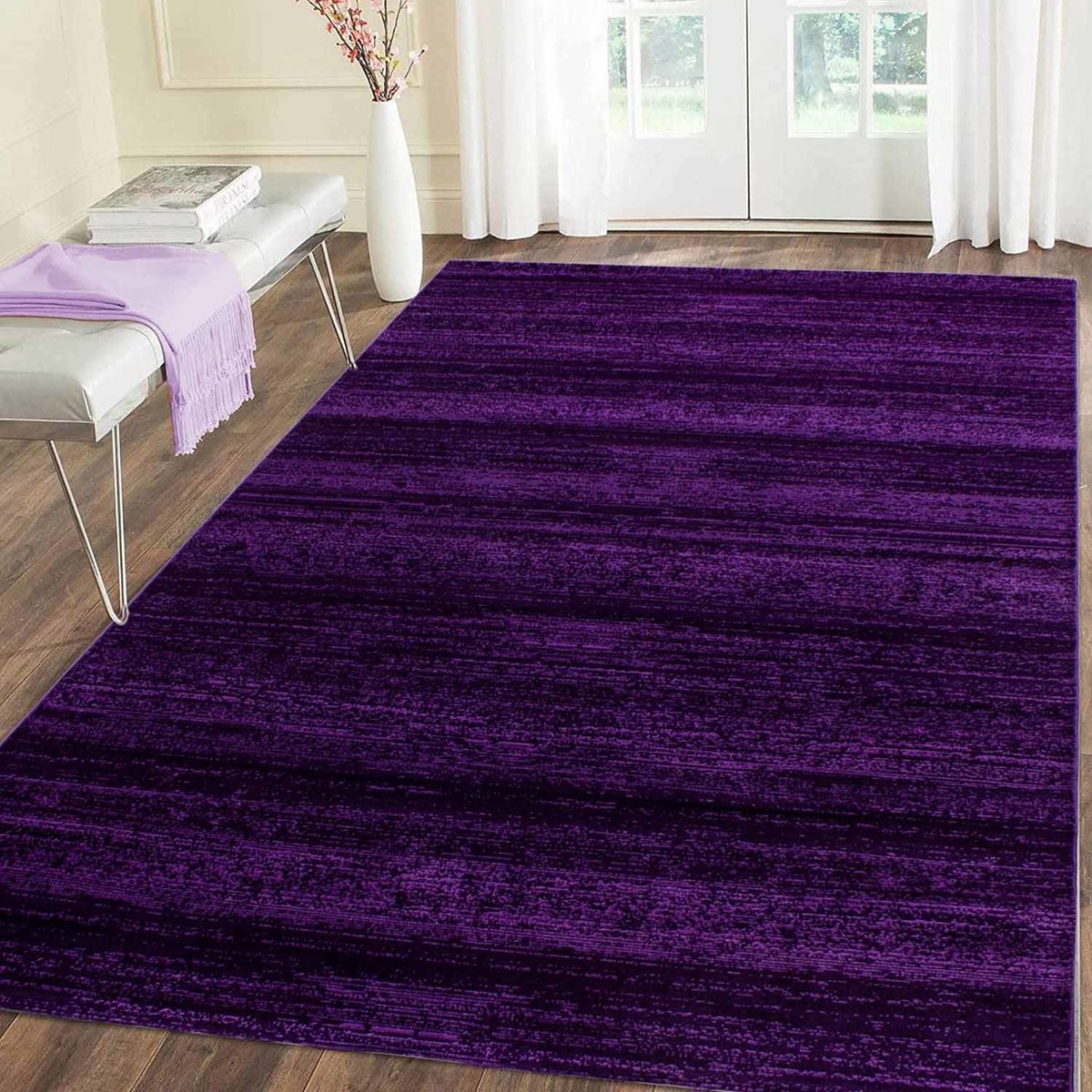 Flycarpets Marlon Vloerkleed Effen Gestreept - Paars - Laagpolig - 240x340 cm