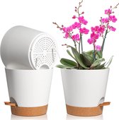 20 cm kunststof bloempot met bewateringssysteem, set van 3 zelfbewaterende plantenbak met schotel, ronde plantenpot voor binnen- en balkontuinplanten sappige cactus wit