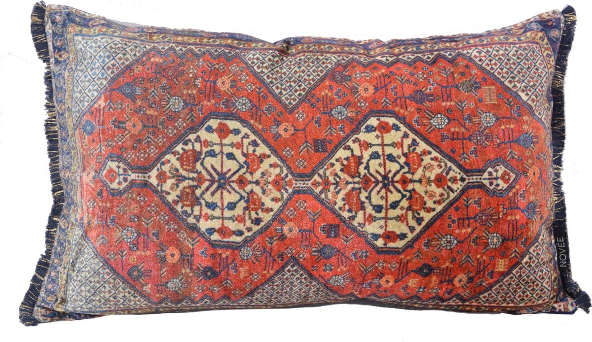 NOVÉE Persian Nima Kussenhoes | Viscose/Katoen | 30 x 50 cm Rood/Blauw