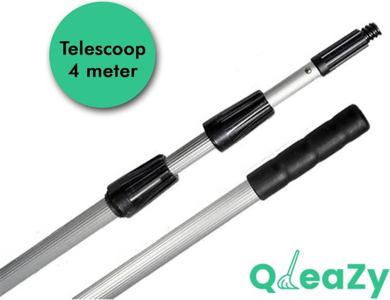 Telescoopstang met raamwisser, 4 meter, gele spons voor het reinigen van dakramen, ramen, serre, camper, verstelbare schroefdraad aluminium stang, uittrekbare telescoopstang