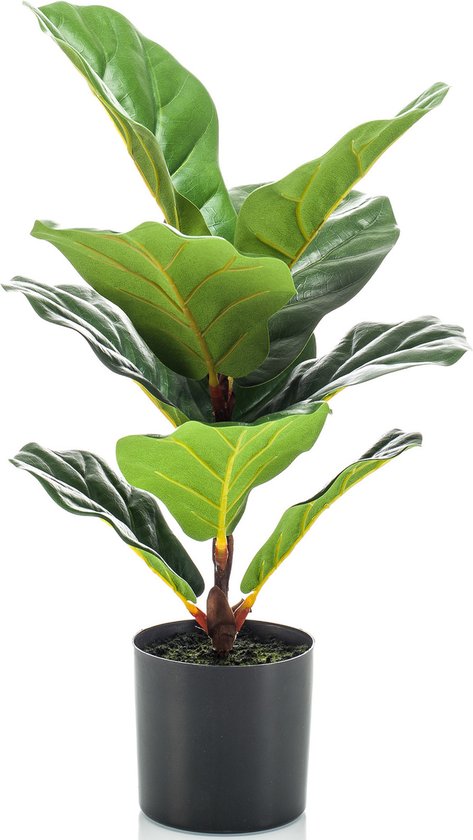 Groene kunstplant ficus Lyrata 55 cm in pot - Mooie decoratie kunstplanten voor binnen