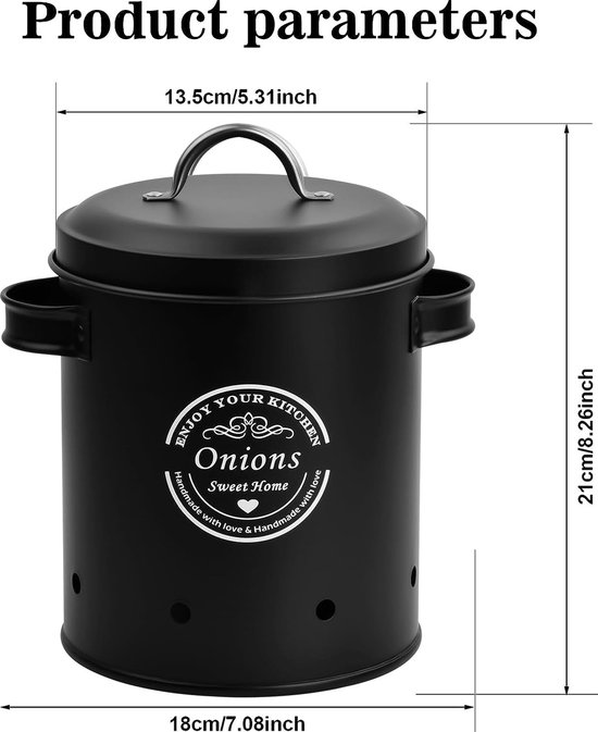 Boîte De Rangement Métal Vintage Avec Couvercle - Pour Légumes (pommes De Terre, Oignons, Ail), Aérée
