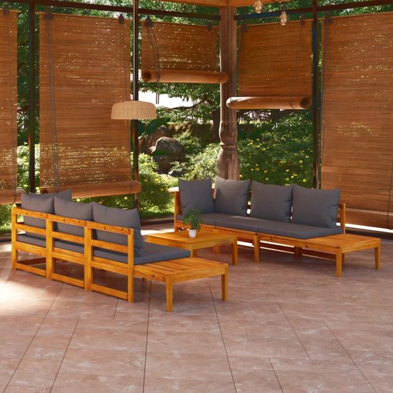 vidaXL Ensemble de jardin Bois d'acacia - 175x66x60 cm - kussen gris foncé - Ensemble de jardin