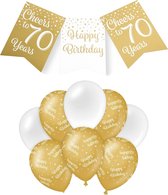 Paperdreams Luxe 70 jaar/Happy Birthday feestversiering set - Ballonnen & vlaggenlijnen - wit/goud