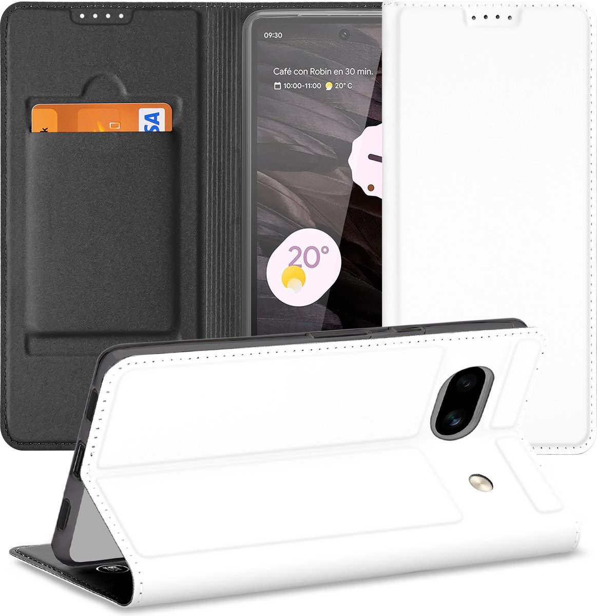 Stand Case Hoesje voor de Google Pixel 7A Wit met Pashouder