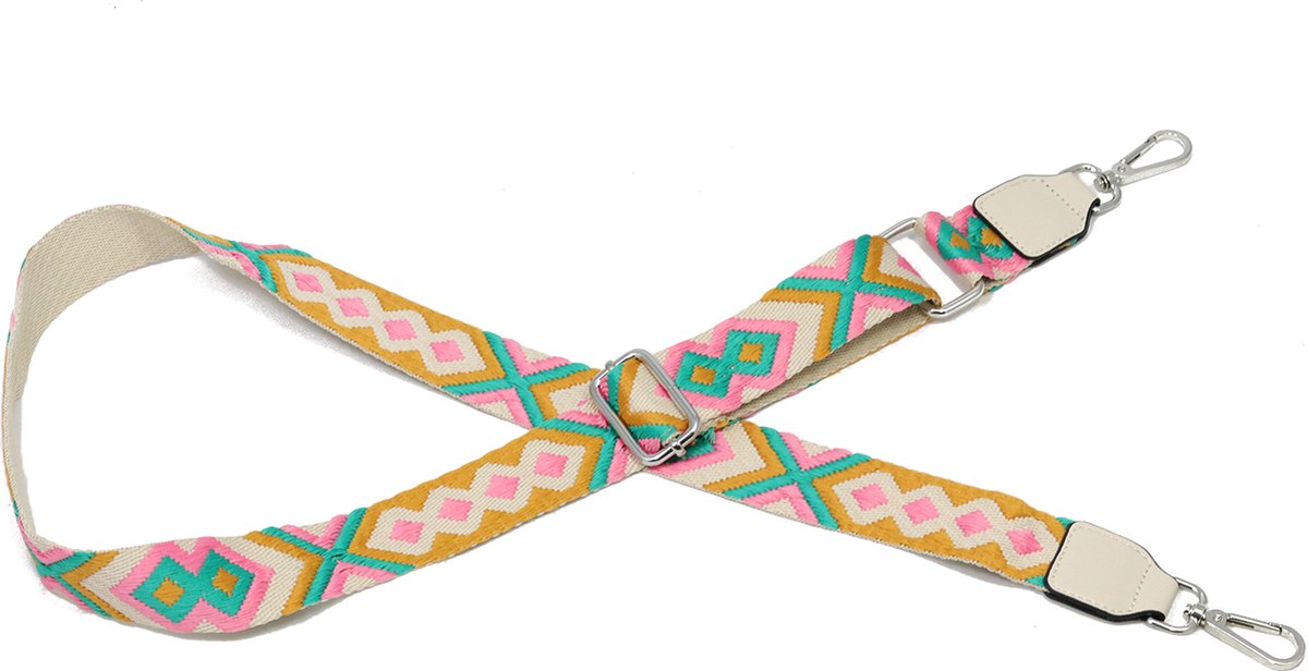Smalle schouderband voor tas - felle kleuren - roze/blauw/geel - 3,8 cm breed - tashengsel grafische print - neon - SIT0335 - STUDIO Ivana