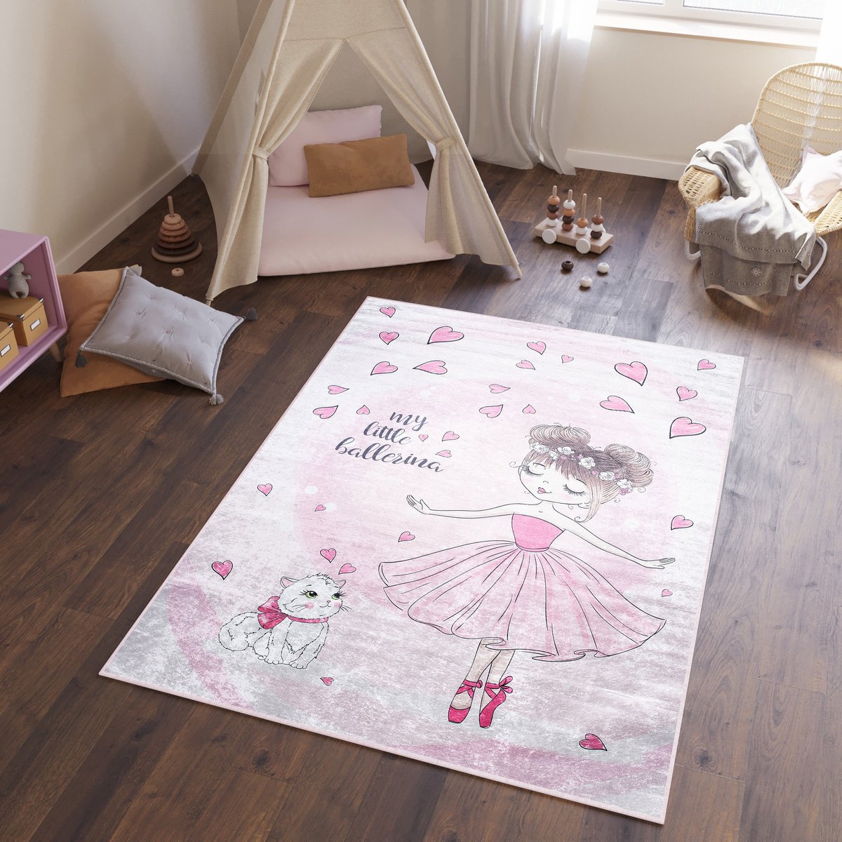 Tapiso Emma Vloerkleed Kindertapijt Ballerina Kinderkamer Baby Kinderen Tapijt Maat- 140x200 Roze 8