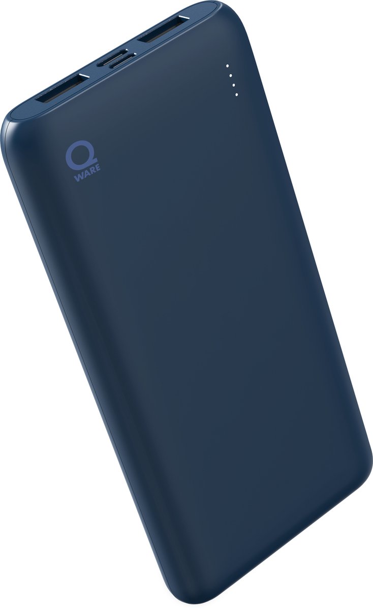 Qware - Powerbank - USB-C/USB-A - 10.000 mAh - Geschikt voor Apple Iphone/Samsung - 3x Volledig Vol – Blauw