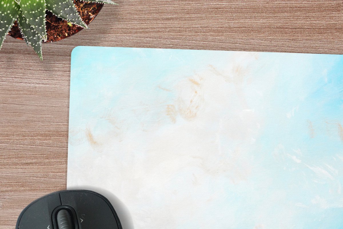 Muismat XXL 80x80 cm - Bureau onderlegger - Bureau mat Blauw - Zee - Abstract - Verf - Bureaumat - Gaming mousepad xl - Bureaulegger groot - Computer deskmat
