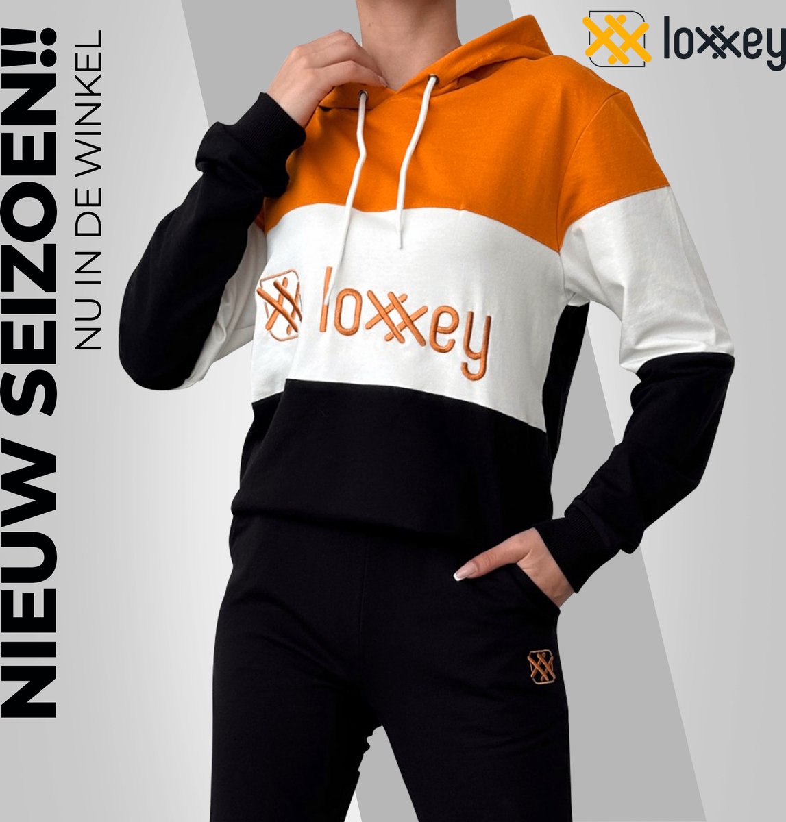Loxxey® - Katoen - Vrijetijdspak - Joggingpak - Huispak - Home Wear - Hoodie - Trainingspak - Tracksuit - 1 Set (2 Delig) - Dames - Maat 4XL - Mosterdgeel / Zwart