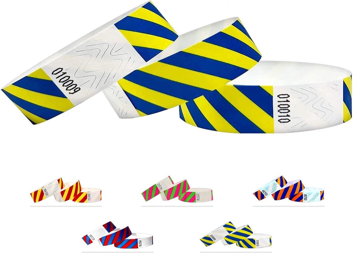 Tyvek polsbandjes voor evenementen - 1000 stuks - gestreept - Blauw-Geel