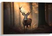 Hout - Rendier in het Bos - 60x40 cm - 9 mm dik - Foto op Hout (Met Ophangsysteem)