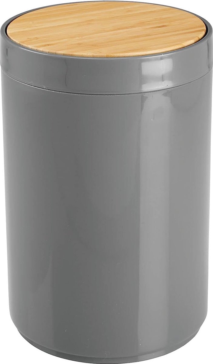 Goedkoopste Prullenbak - afvalbak - voor badkamer en slaapkamer - bamboe en plastic/met swing-deksel - klein - natuurlijk/antraciet