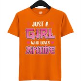 Just a girl who loves anime - Japans cadeau - Unisex t-shirt - grappig anime / manga hobby en verjaardag kado shirt - T-Shirt - Unisex - Oranje - Maat 3XL