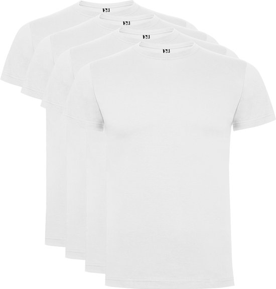Lot de 4 T-shirts Roly Dogo Premium Homme 100% coton Col rond blanc, Taille 5XL