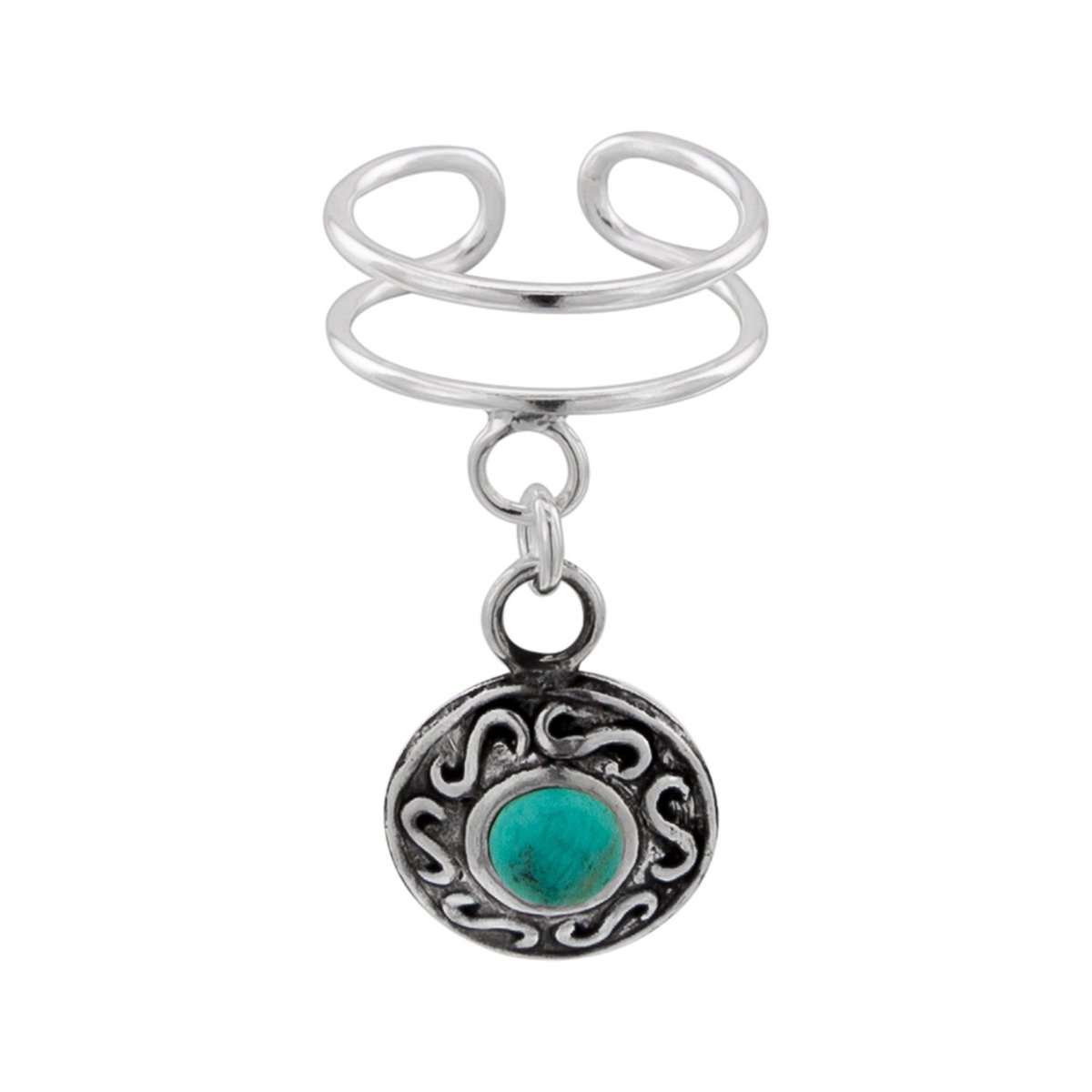 Oorbellen | Ear Cuff | Zilveren ear cuff met hanger, cirkel met turquoise steen