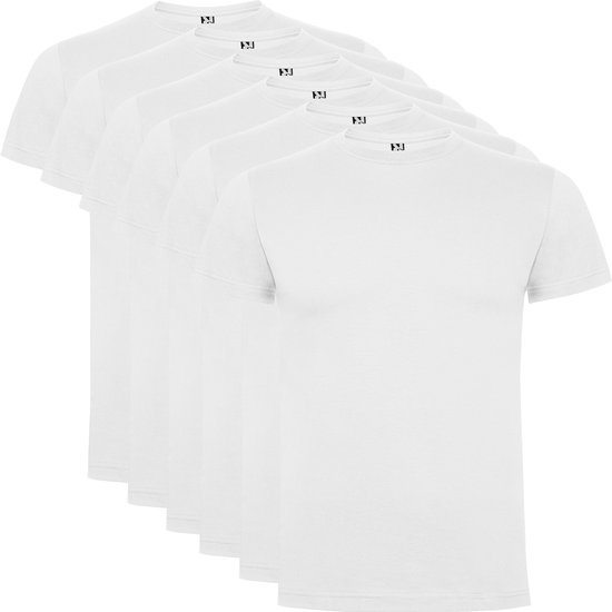 6 Pack Roly Dogo Premium Heren T-Shirt 100% katoen Ronde hals wit, Maat 4XL