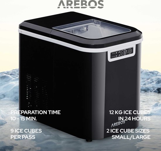 Ismachine AREBOS Ijsblokjesmachine - Ijsmachine - 2,2 L - 12kg in 24h - Zwart | bol