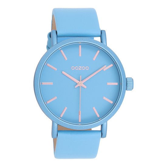 OOZOO Timepieces - Licht blauwe OOZOO horloge met licht blauwe leren band - C11176