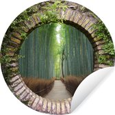 WallCircle - Muurstickers - Behangcirkel - Bamboe - Bos - Japans - Doorkijk - 100x100 cm - Muurcirkel - Zelfklevend - Ronde Behangsticker XXL