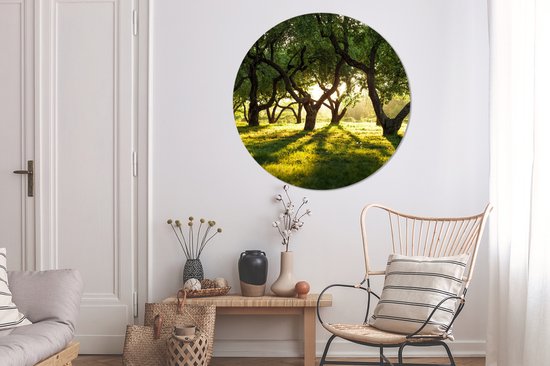 WallCircle - Stickers muraux - Cercle de papier peint - Arbres - Nature - Soleil - 120x120 cm - Cercle mural - Autocollant - Papier peint autocollant rond XXL