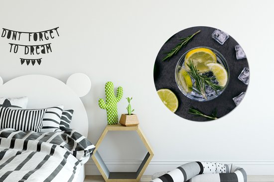 WallCircle - Cercle mural - Cercle mural intérieur - Boisson - Fruit - Tasse - Citroen - 90x90 cm - Décoration murale - Peintures ronds