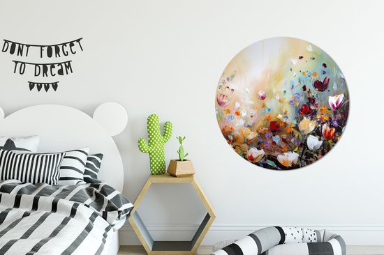 WallCircle - Cercle mural - Cercle mural - Peinture à l'huile - Fleurs - Coloré - Nature - Aluminium - Dibond - 90x90 cm - Intérieur et Extérieur