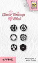 MAFS022 - Nellie Snellen Clear Stamp Cogwheels - stempels mini mannen - radars - radarwieltjes - klok small stempel