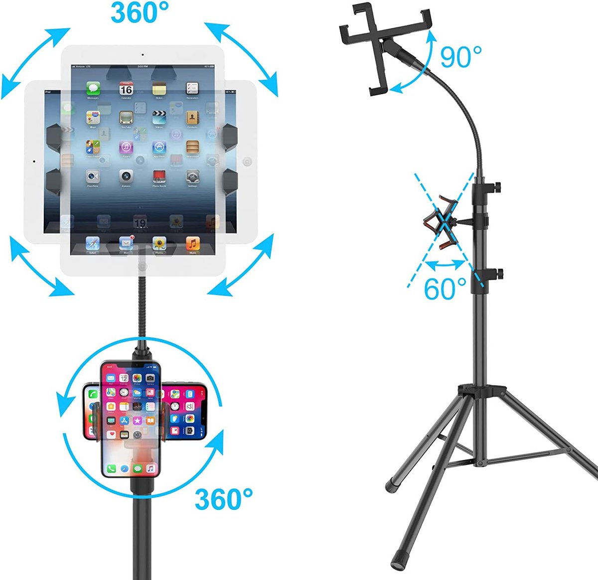 Support Trépied Tablette Nakelulu 63-175cm - Col De Cygne Réglable Pour IPad