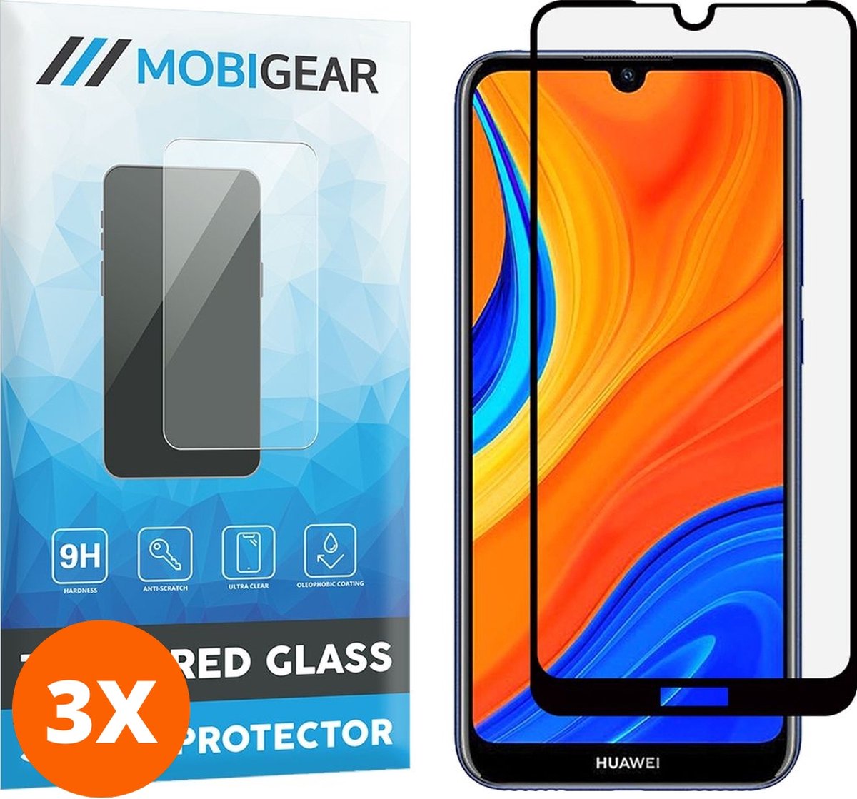 Mobigear Screenprotector geschikt voor Huawei Y6s Glazen | Mobigear Premium Screenprotector - Case Friendly - Zwart (3-Pack)