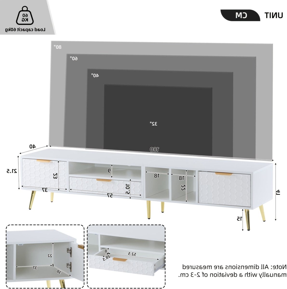 Tv-kast – TV Meubel – Media Kast – Entertainment Meubel – Luxe Verticale Kast – Geschikt voor TV’s tot 80 inch – Mat Wit Met Honeycomb Design