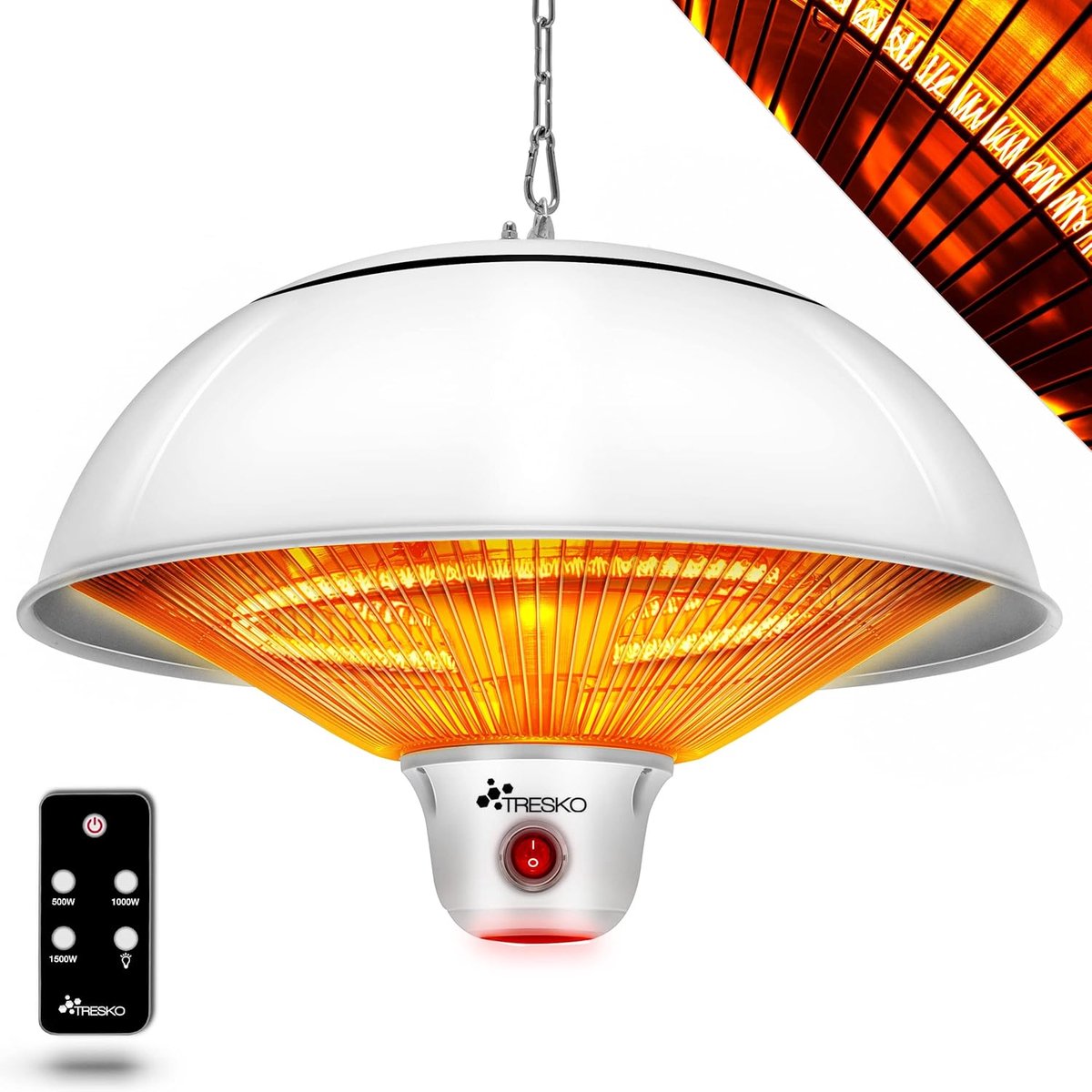 Infrarood Warmtestraler - Elektrische Heater - Terras Verwarming - 3 Warmtestanden Afstandsbediening - 1500 Watt - Wit