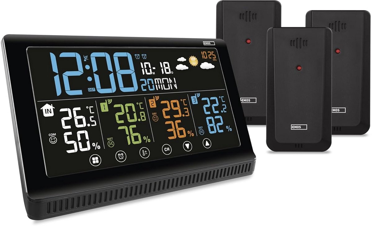 Draadloos Weerstation met 3 Buitensensoren - Thermometer, Hygrometer, Barometer en Weersvoorspelling