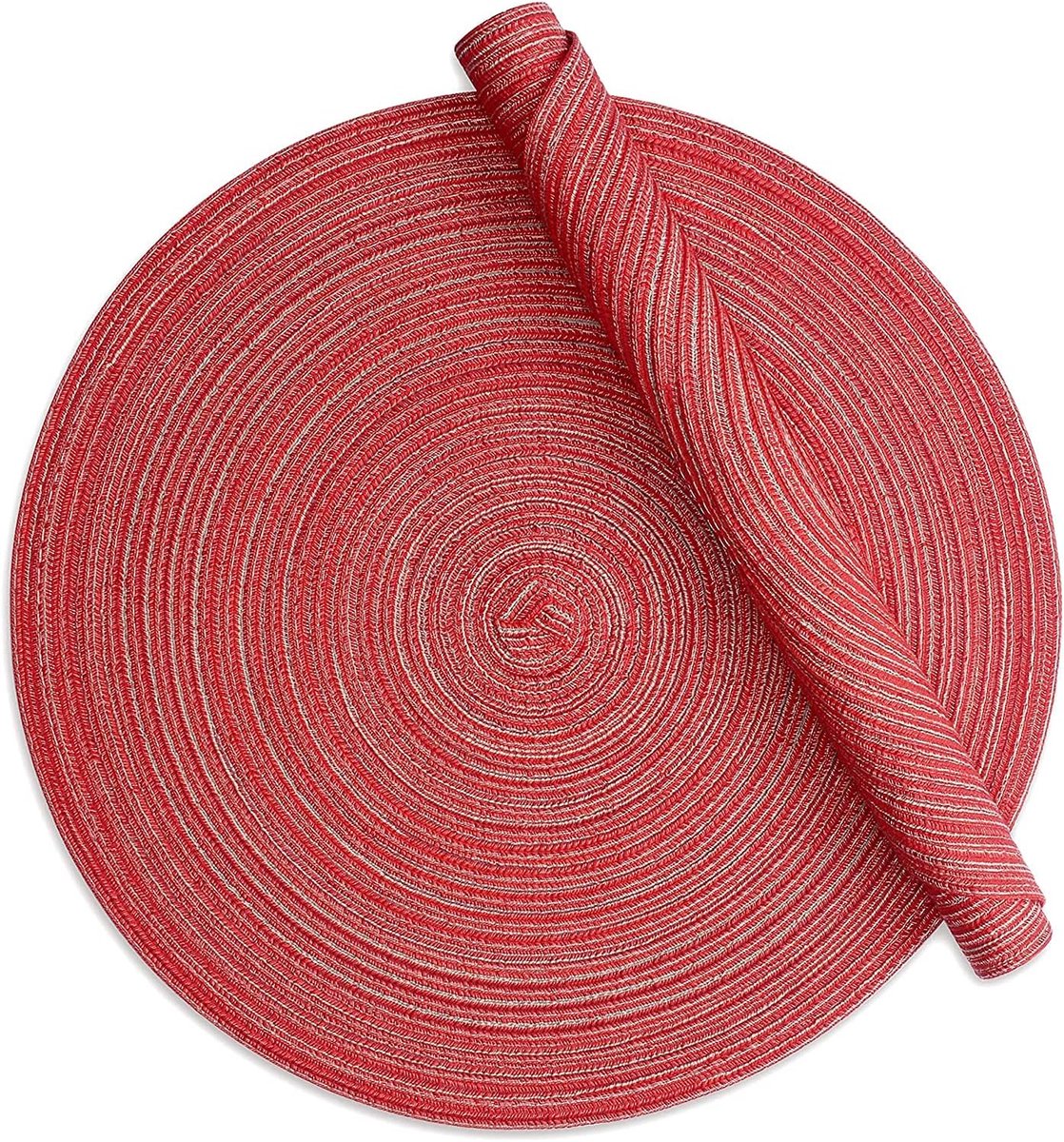 Set van 6 Ronde Placemats 38 cm - Katoen Geweven & Hittebestendig voor Eettafel
