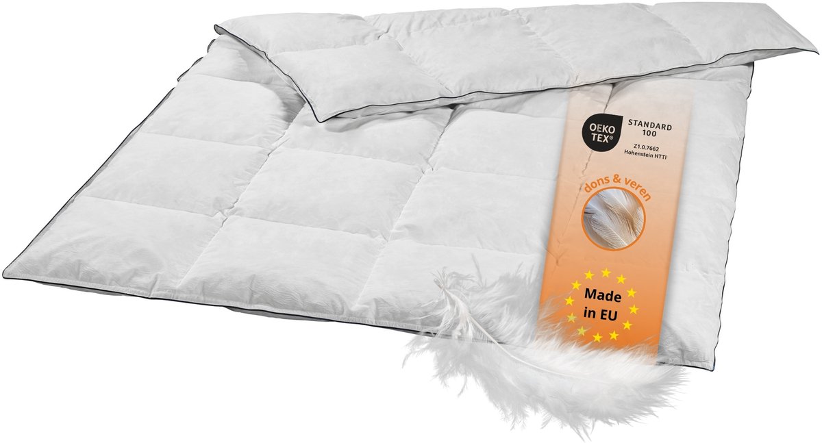sleepling donzen dekbed - zomerdekbed 200x200 cm - dekbed met 20% dons / 80% veren - als licht dekbed, verendekbed of zomerdeken - Downpass gecertificeerd - Made in EU - 200 x 200 cm - wit