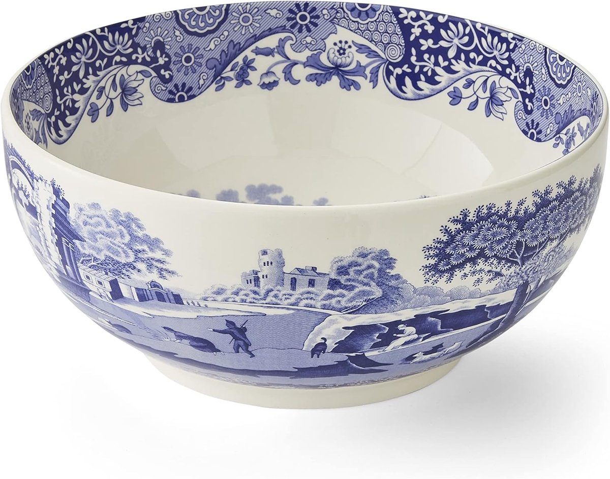 Ronde Porseleinen Schotel - Blauw Italiaans Motief - 27.5 cm - Ideaal voor Salade en Fruit