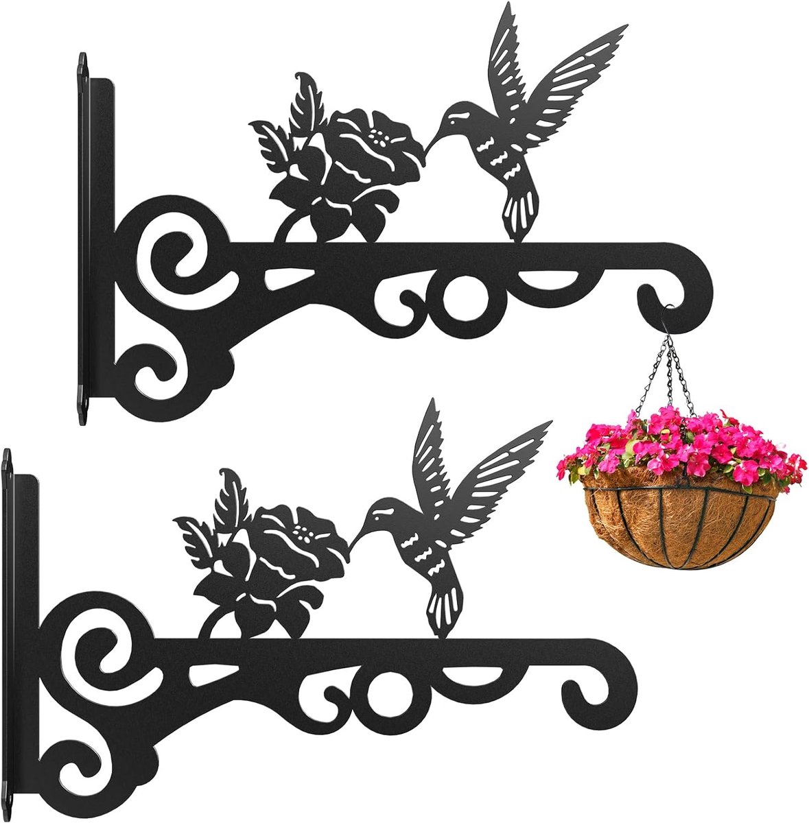 Set van 2 Decoratieve Wandhaken voor Plantenhangers Binnen en Buiten - Metaal met Vogelpatroon