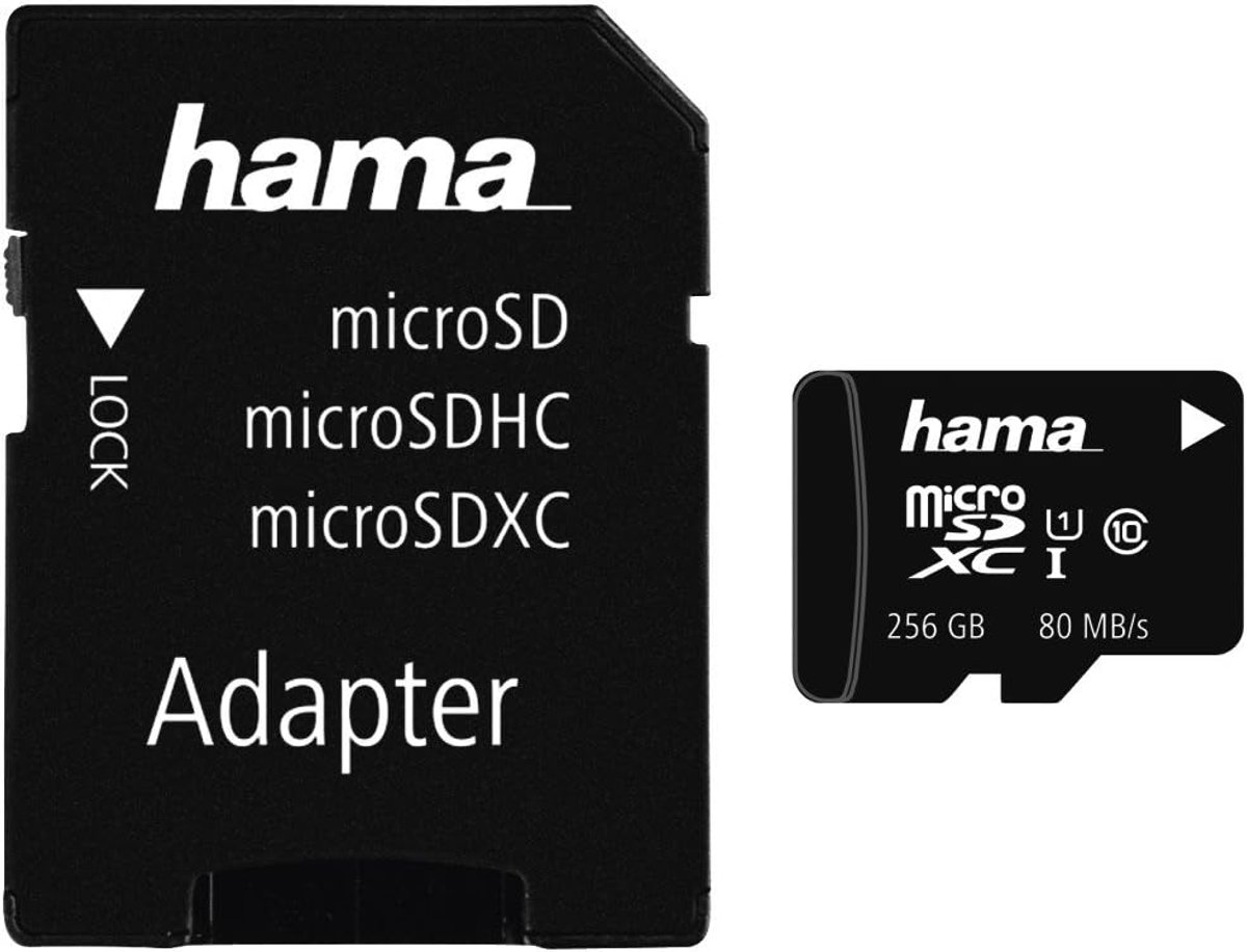 256GB microSDXC Kaart - Class 10 UHS-I Snelheid tot 80MB/s met Adapter