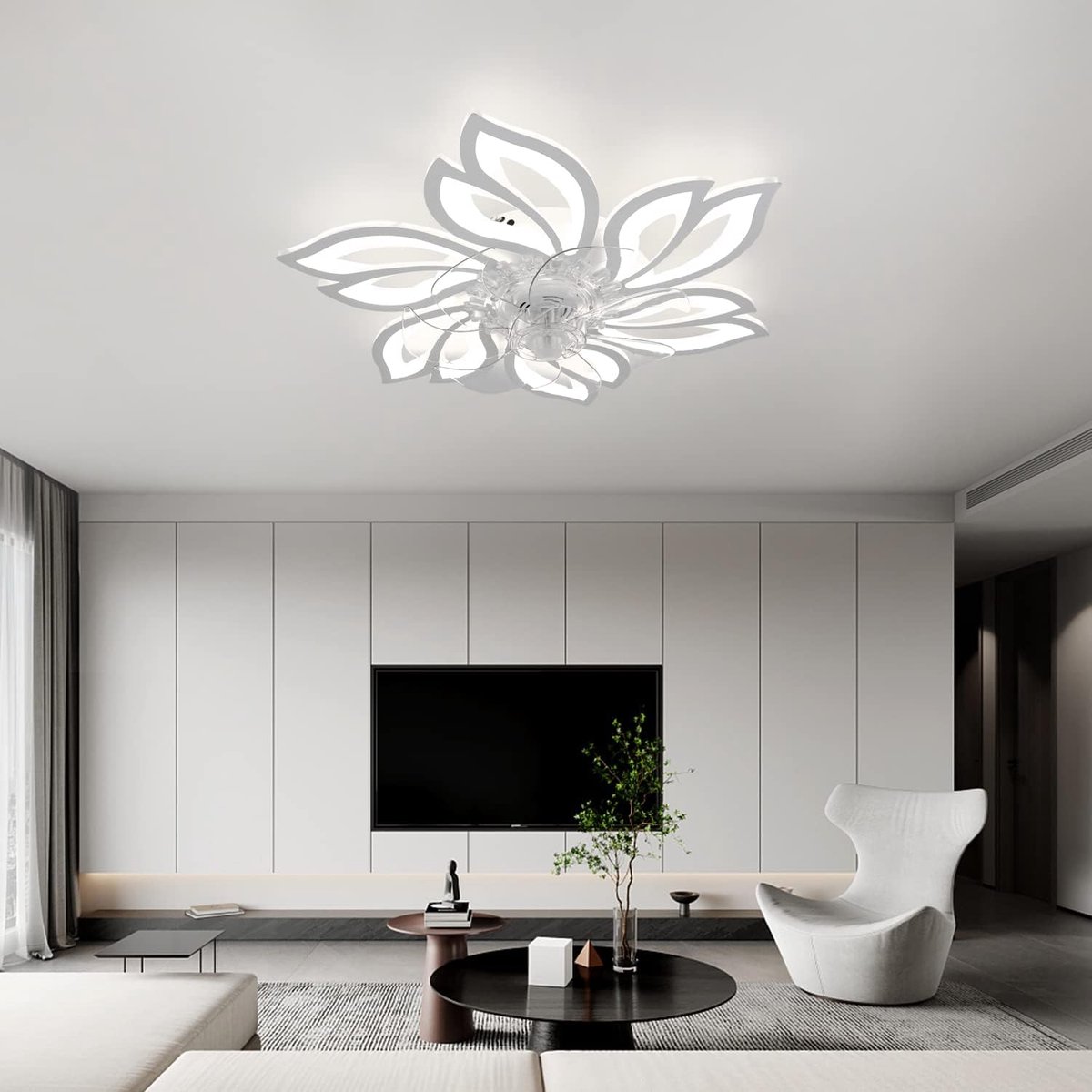 Glitzerlife - Plafondventilator met verlichting - Dimbare LED ventilator lamp plafond - Afstandsbediening - Zomer winter functie - Acryl design - Ø66cm - Wit