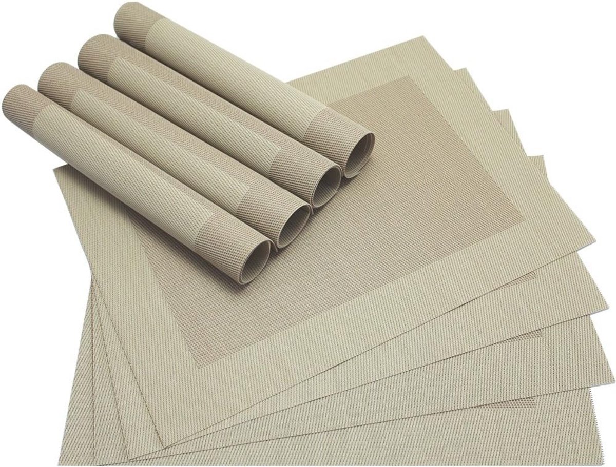 Set van 8 Beige Geweven Placemats Kunststof 45x30 cm - Duurzame Tafelonderleggers