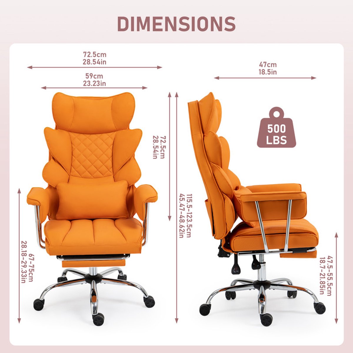 Leren Ergonomische Bureaustoel met Voetensteun - Oranje - afbeelding 2