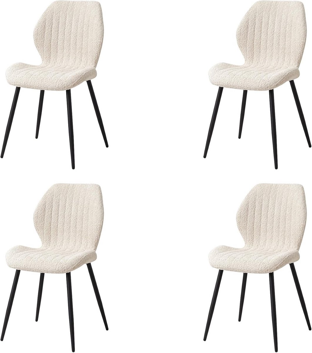 Set van 4 Klassieke Linnen Eetkamerstoelen zonder Armleuningen voor Keuken en Woonkamer