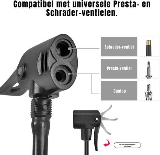 Aura® Fietspomp met Drukmeter - Fietspomp Klein - Fietspomp Handmatig - met Hoge Druk Buffer - Handmatige Luchtpomp - 120 Psi Max - Zwart - 32cm x 14cm x 10cm — afbeelding 5