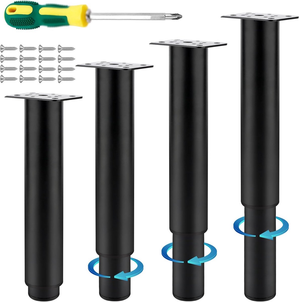 Set van 4 Verstelbare Meubelpoten Metaal, Hoogte 20-37 cm - Geschikt voor Bank, Tafel, Kast en Stoel