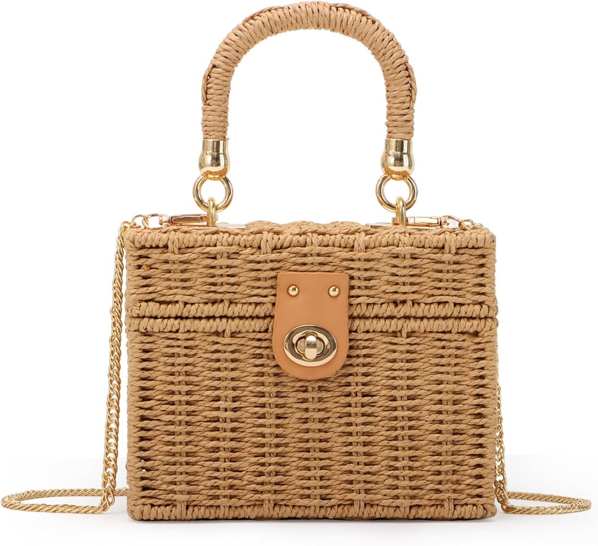 Dames Zomer Handgeweven Riet Tas Strandschoudertas Vierkante Boho